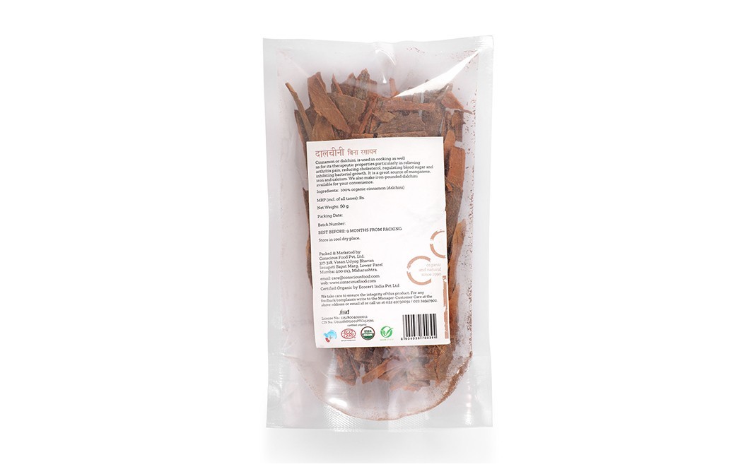 Conscious Food Cassia Bark (taj) Cassia Cinnamon (dalchini) Organic   Pack  50 grams